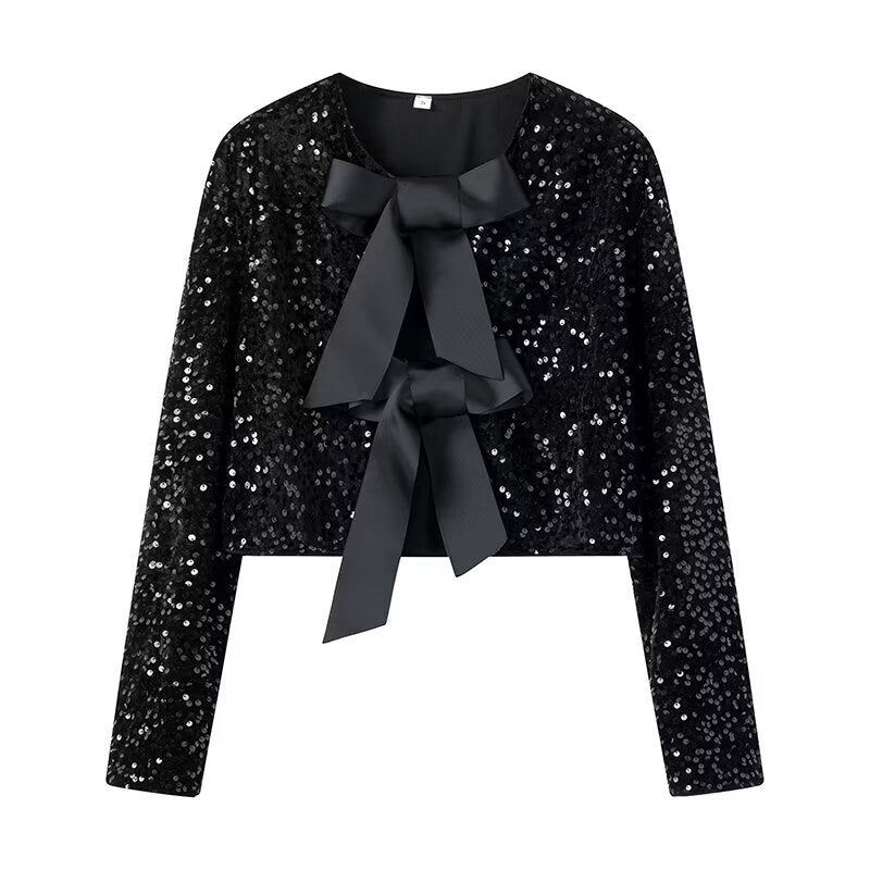 Women's Spring Elegant Slightly Mature Bow Sequined Coats