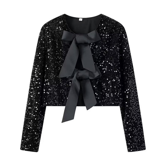 Women's Spring Elegant Slightly Mature Bow Sequined Coats