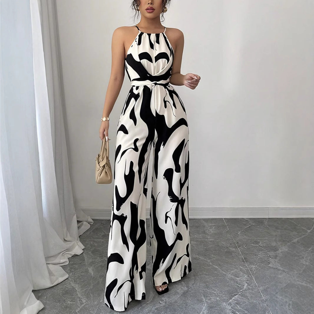 Women's Retro Easy Matching Slimming Loose Printed Halter One-piece Women's Jumpsuit/clothing