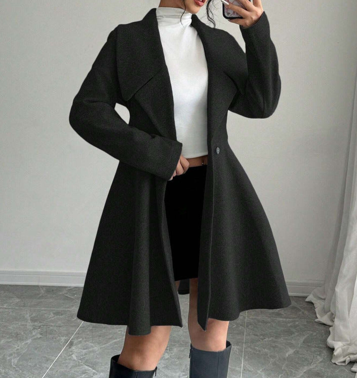 Women's Woolen Overcoat Fashion Polo Collar Texture Coats