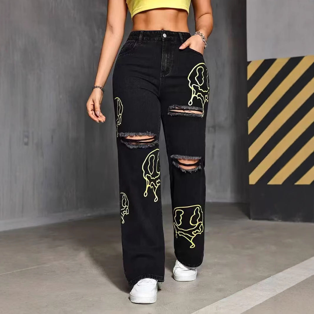 Women's & Men's Style Hip Hop Fashion Embroidered For Minority Straight Women's Jeans