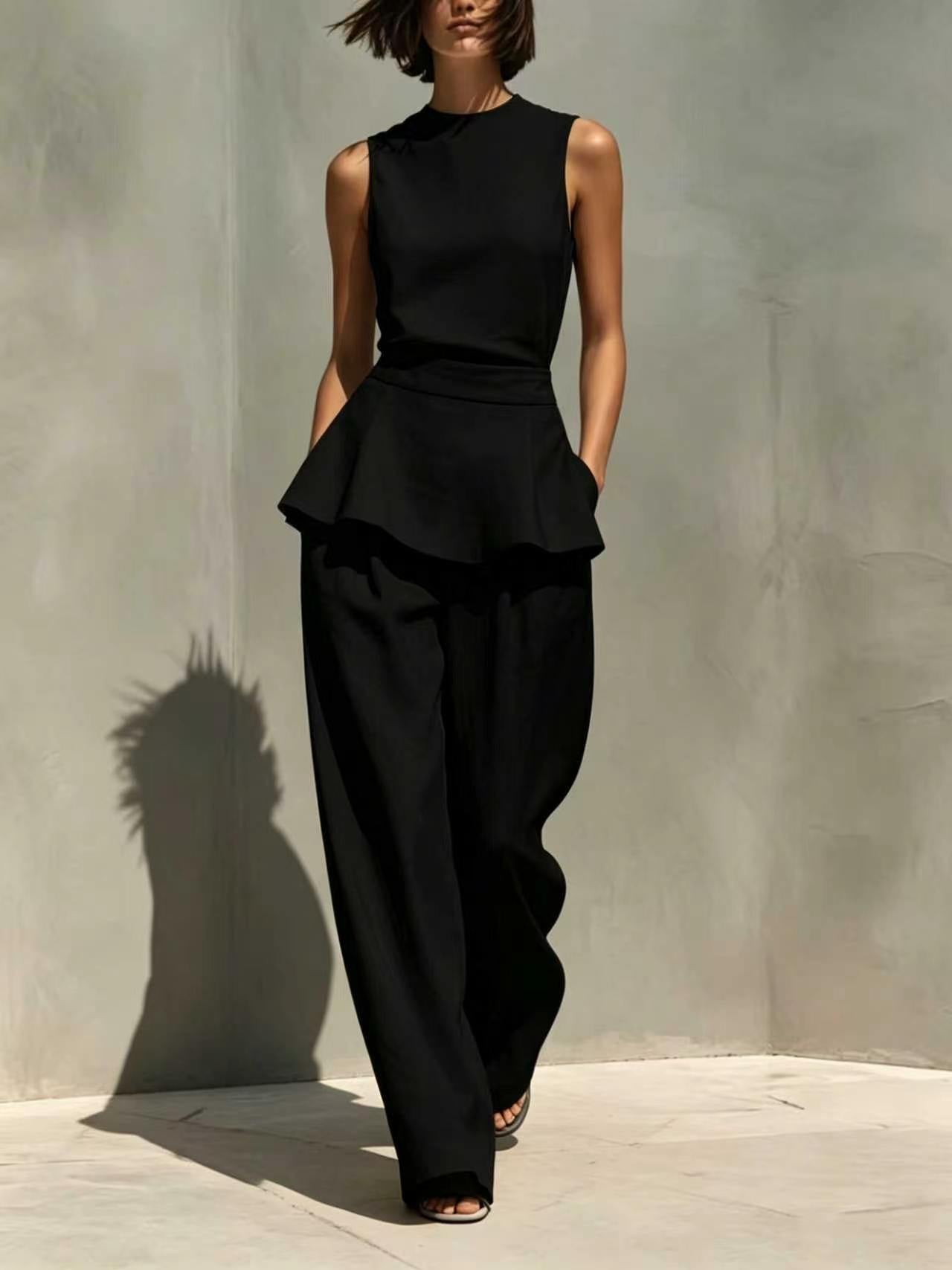 Women's Sleeveless Waistcoat Cotton Linen Two-piece Fashion Casual Suit