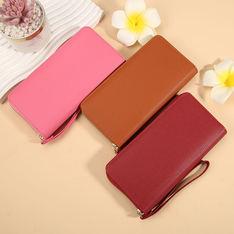Women's Long Macaron Zipper Lychee Pattern Ladies Wallets