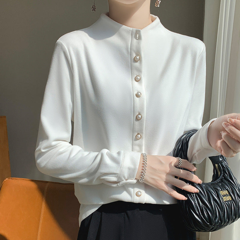 Women's Double-sided Warm Shirt Half Turtleneck Fashion Blouses