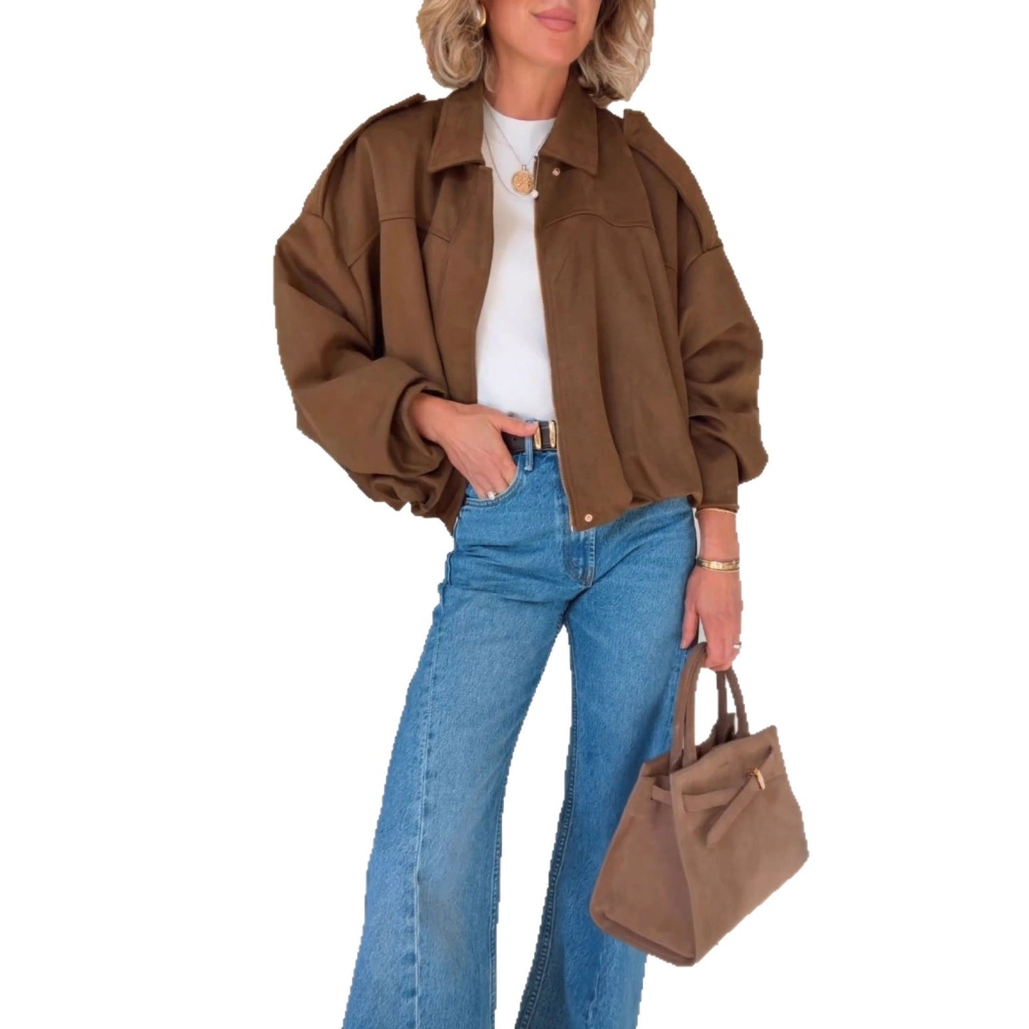 Women's Autumn Loose Batwing Sleeve Suede Clothing