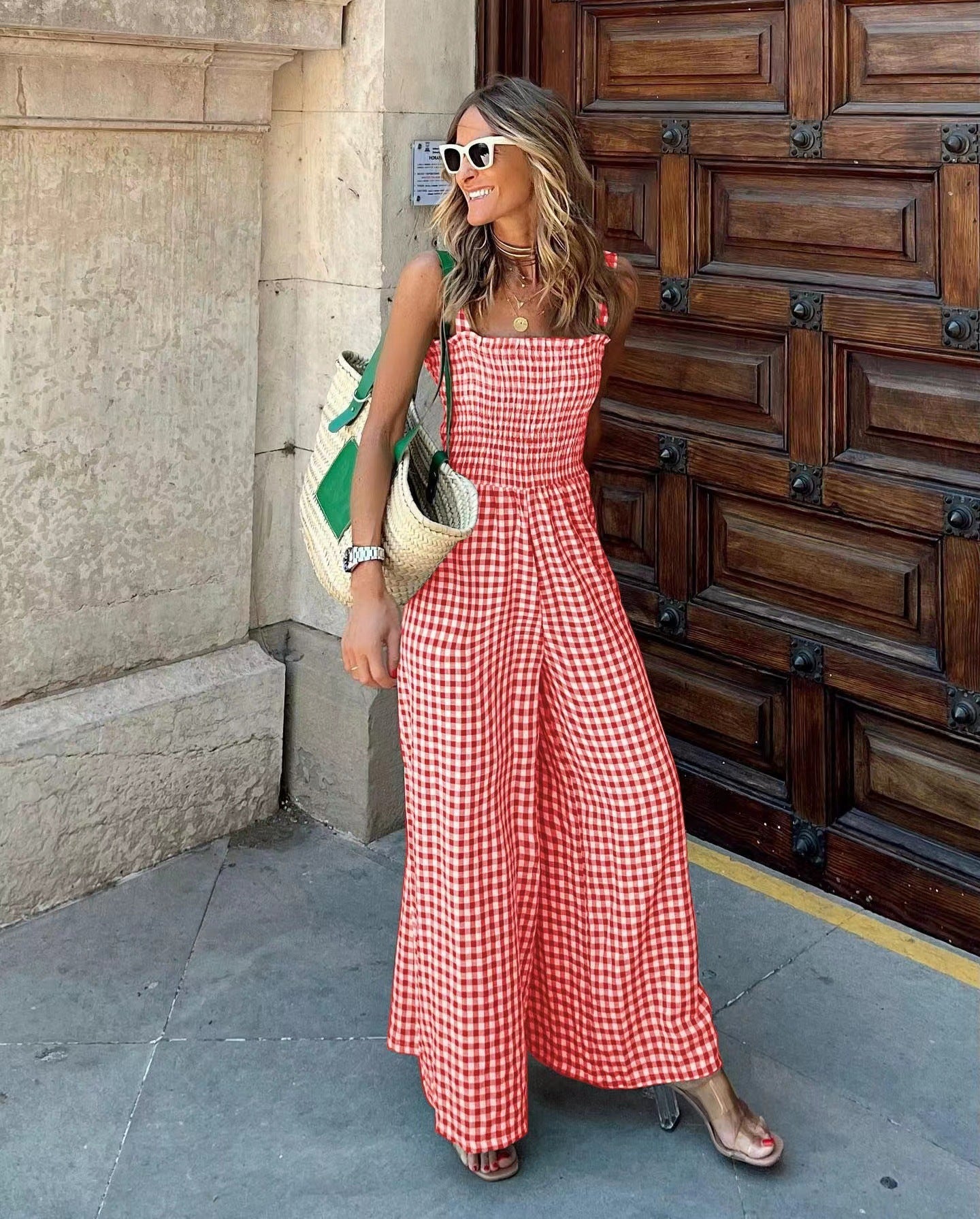Women's Summer Elegant Trousers Plaid Casual Jumpsuits