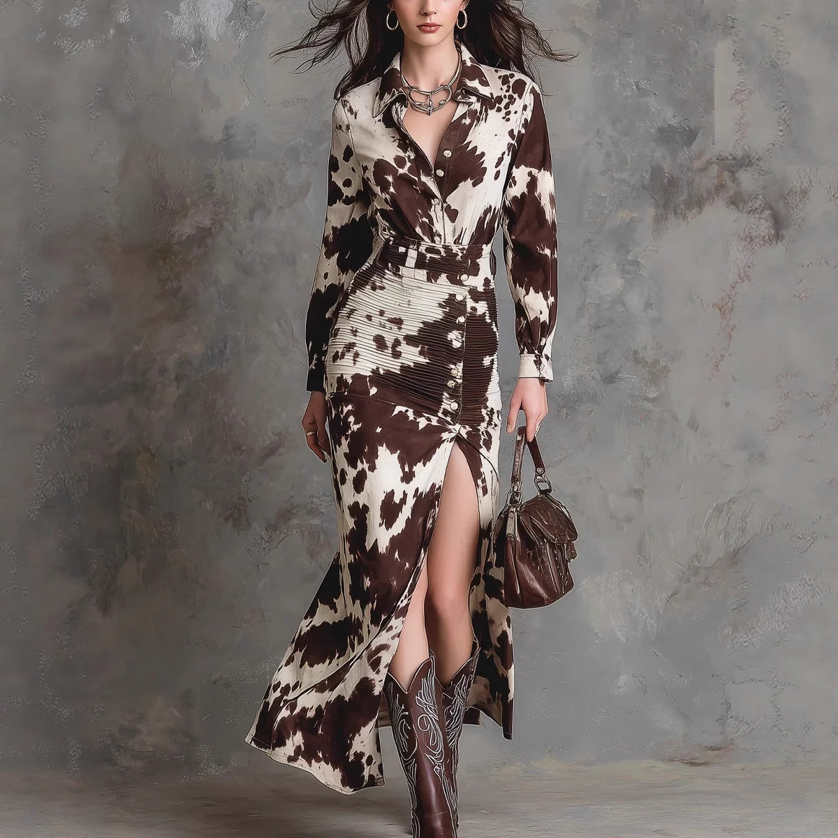 Women's Digital Printing Shirt Long Sleeve Button Dresses