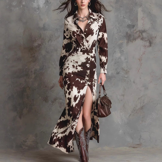Women's Digital Printing Shirt Long Sleeve Button Dresses