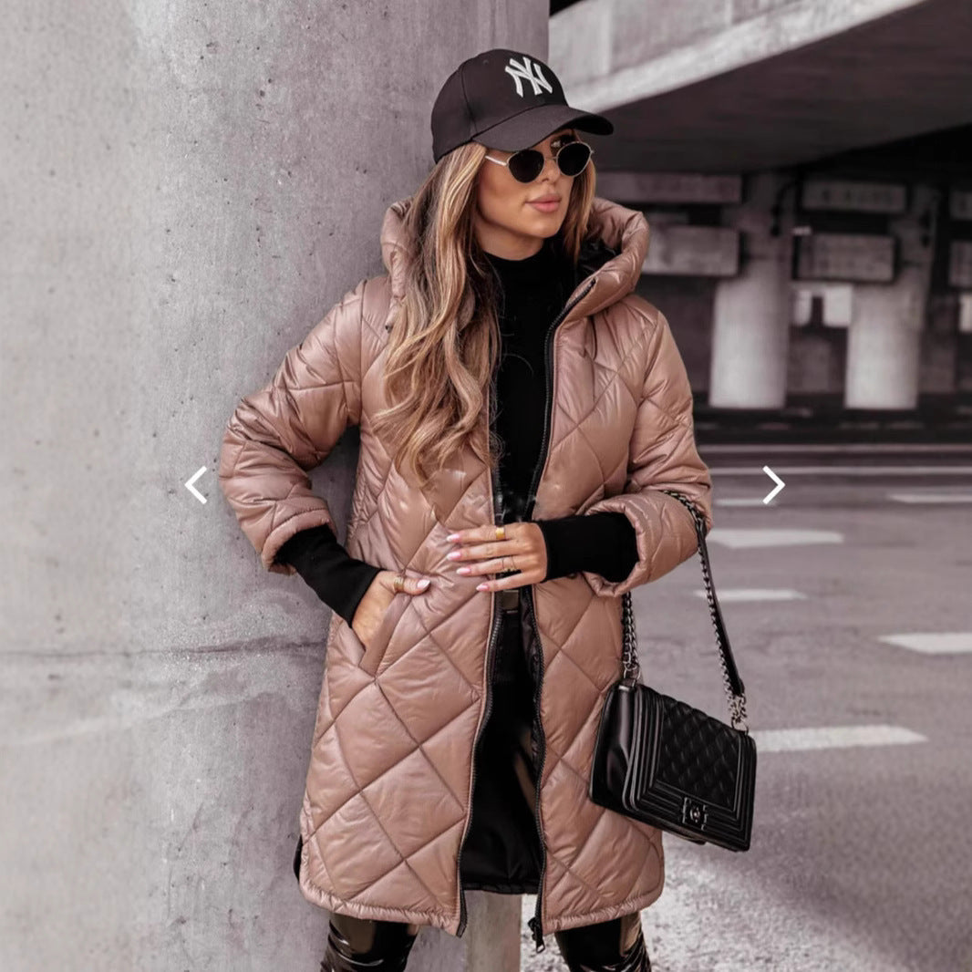 Women's Glamorous Winter Hooded Down Mid-length Coats