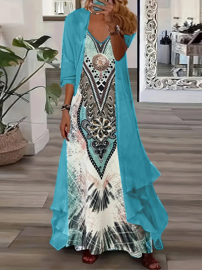 Summer Long Sleeve Loose Floral Totem Dress