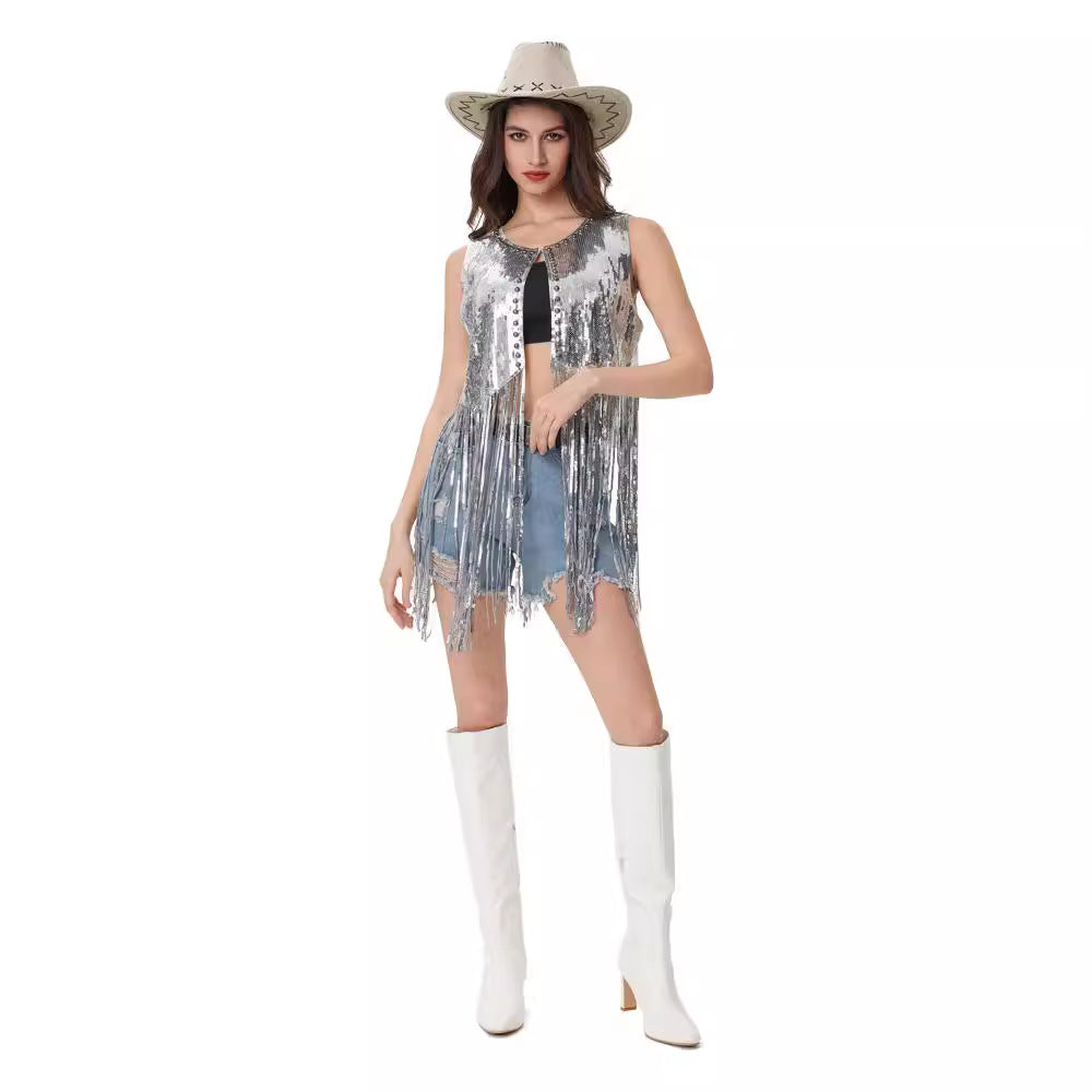 Women's Versatile Sequin Tassel Carnival For Vests