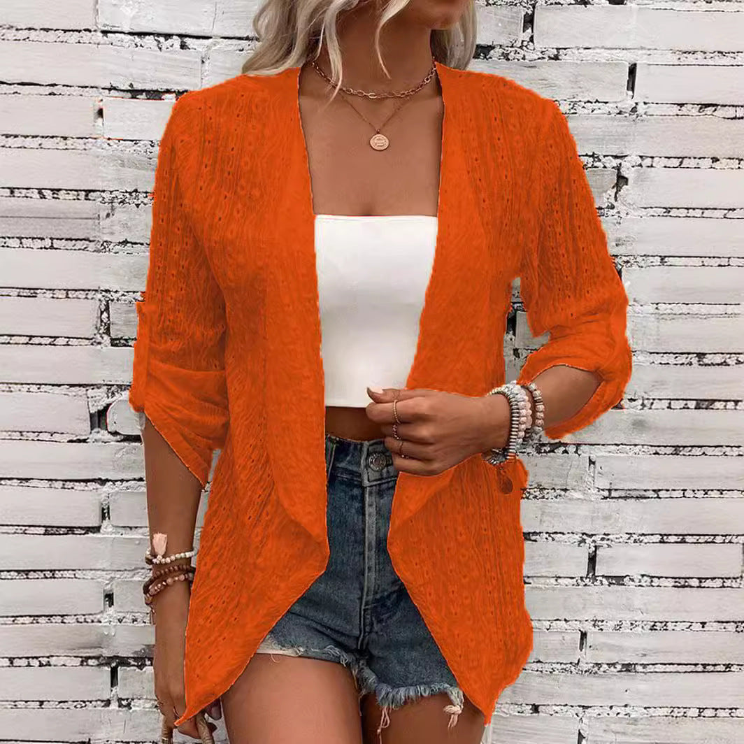 Women's Solid Color Casual Sleeve Middle Button Women's T-shirt