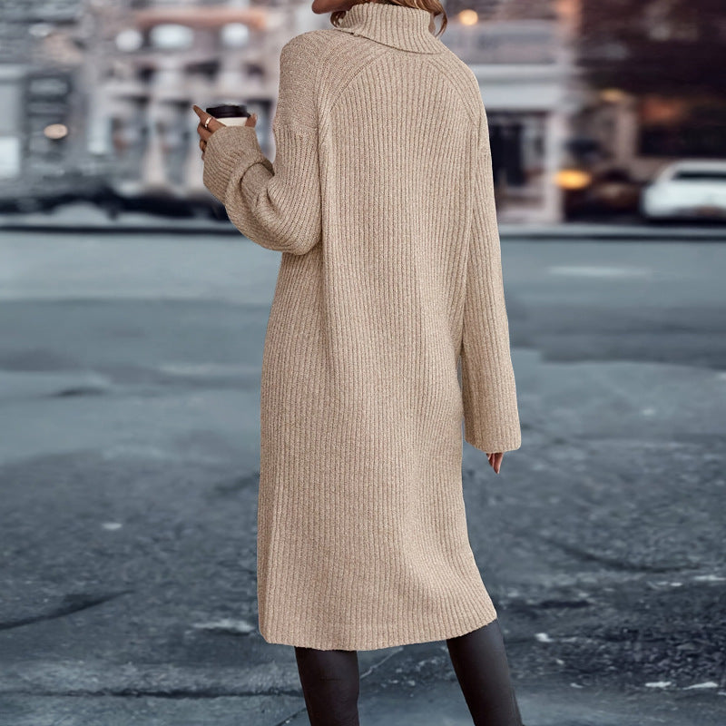 Loose High Collar Long Sleeve Split Sweaters