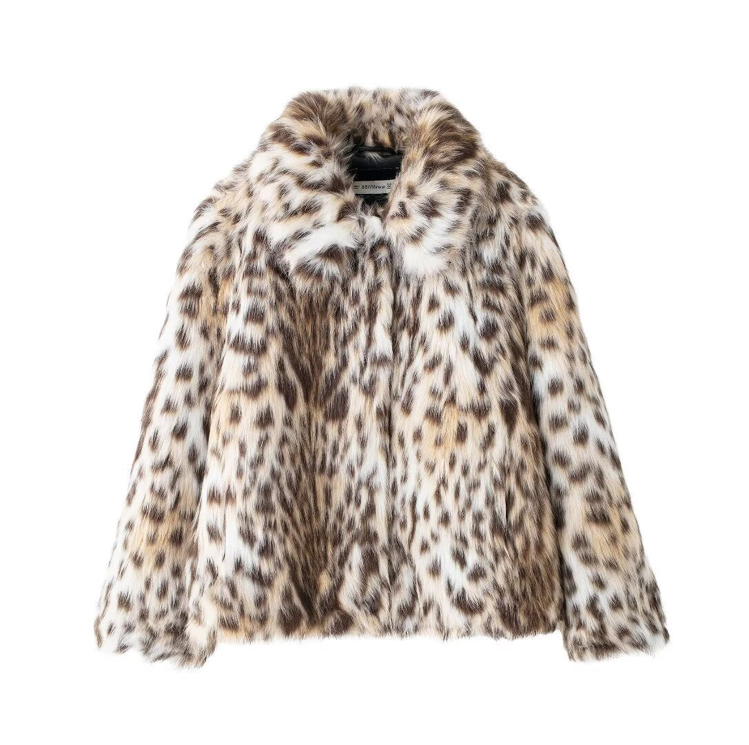 Women's Leopard Print Niche Lapels Imitation Fur Jackets
