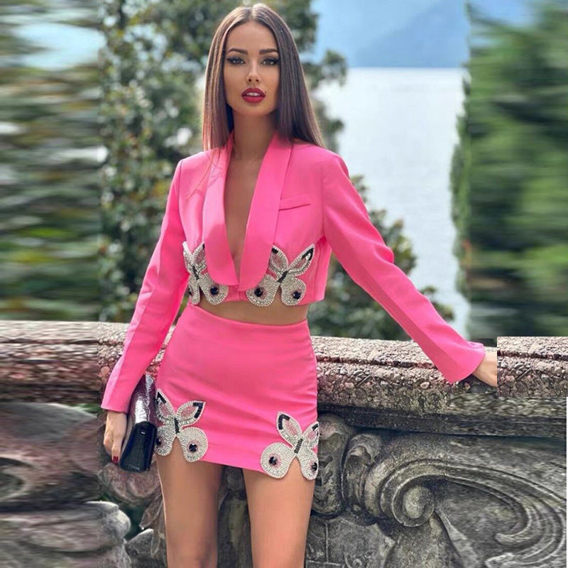Temperament Beads Rhinestones Style Two-piece Set Fashion Casual Suit