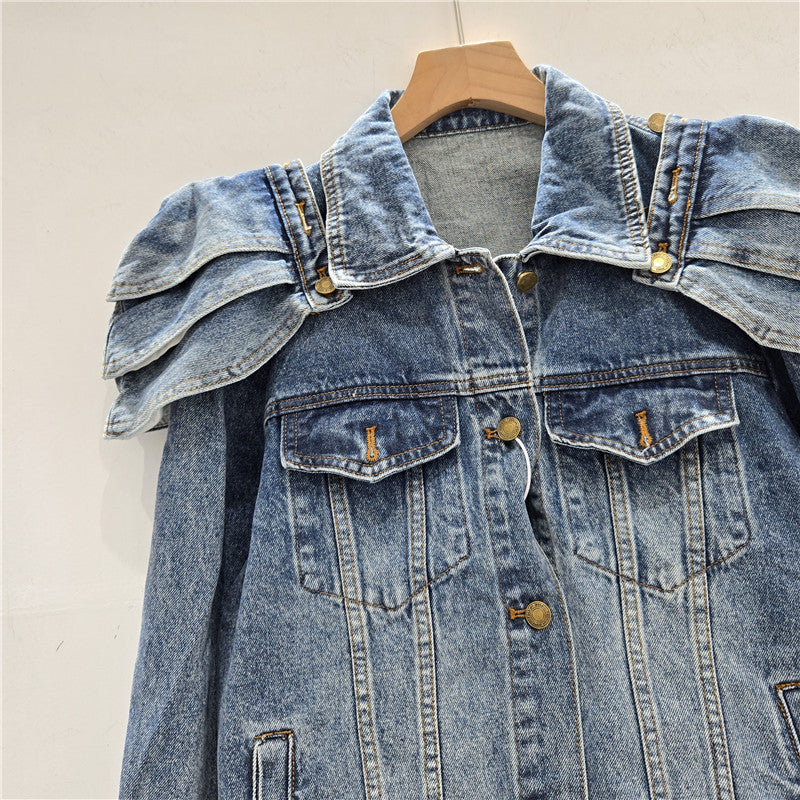 Women's Detachable Padded Shoulder Denim Korean Stylish Jackets