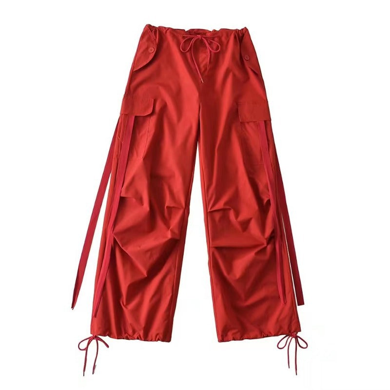 Women's Waist Casual Long Feet Lace Up Pants