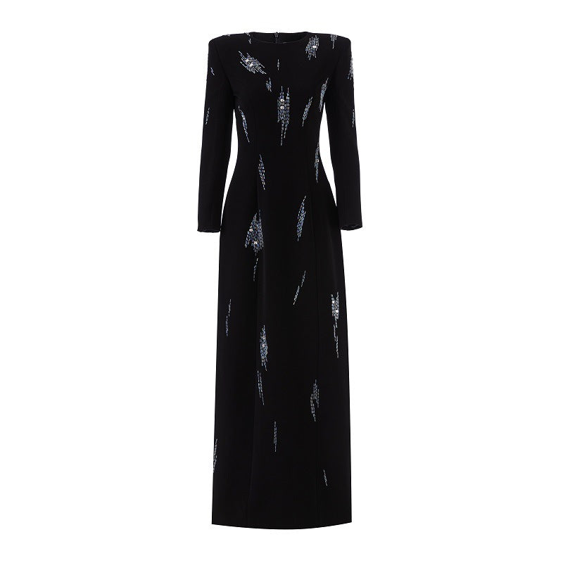 Women's Beaded Sequined Black Dress Elegant Fashion Wear Dresses