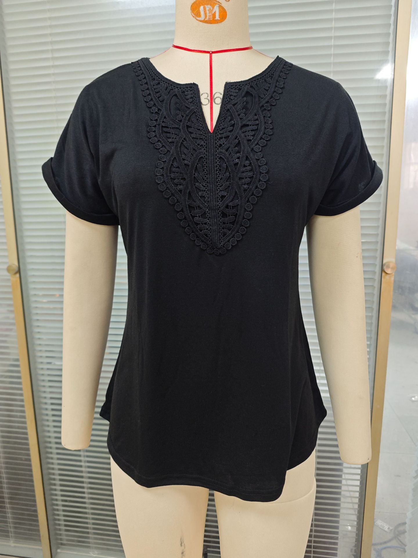 Women's Solid Color Lace Loose Sleeve Women's T-shirt