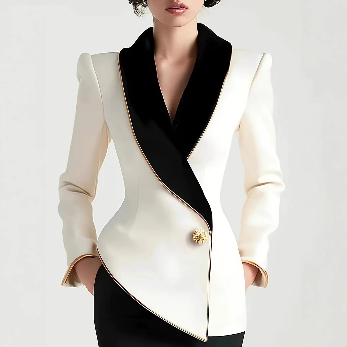 Women's Irregular Gold Edge Pearl Button Long Clothing