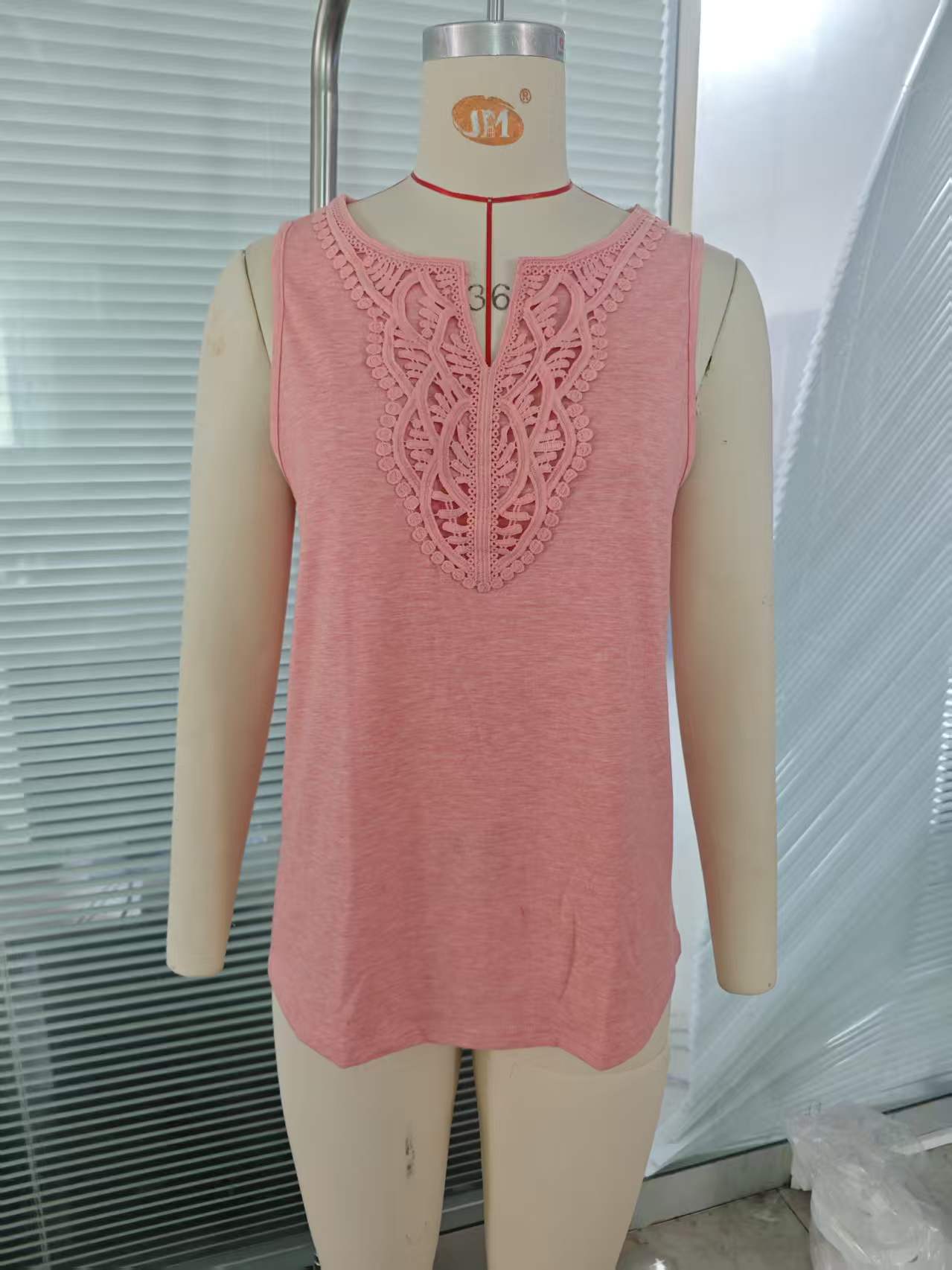 New Solid Color Lace Loose Sleeveless Tops