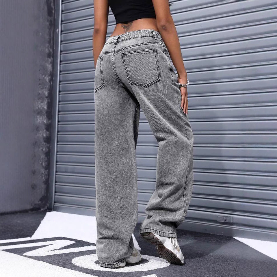 Women's Retro Low Waist Washed Straight Autumn Street Women's Jeans