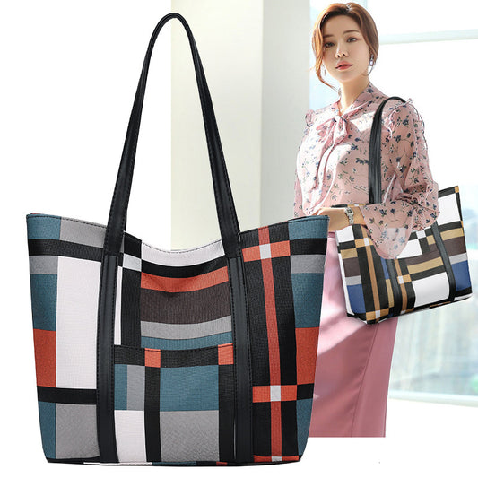 Women's Fashion Korean Large Capacity Plaid Big Shoulder Bags