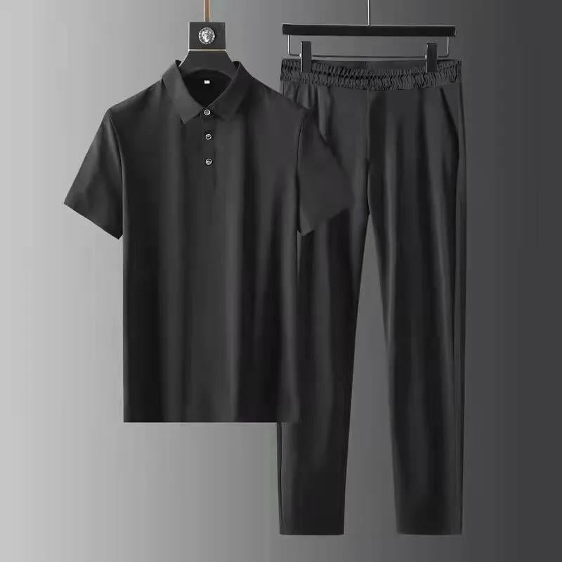 Men's Elastic Short-sleeved Two-piece Lapel Thin Suits
