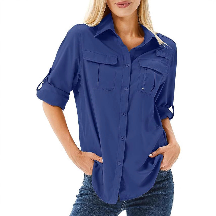 Women's Casual Wind Speed Dry Stretch Zipper Lapel Blouses