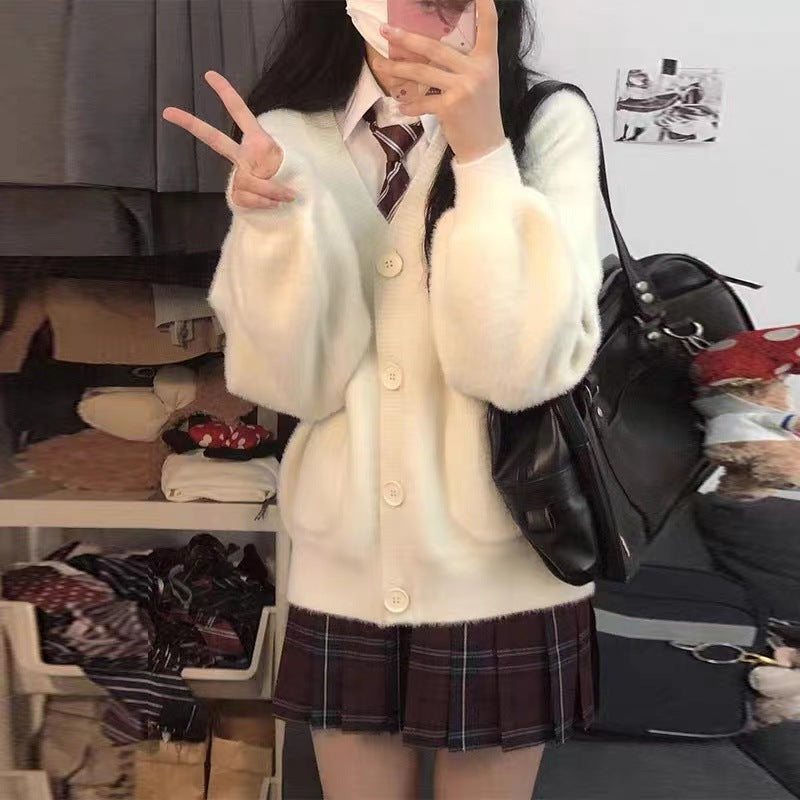 Women's Spring Furry Knitted Small Thick Warm Knitwear