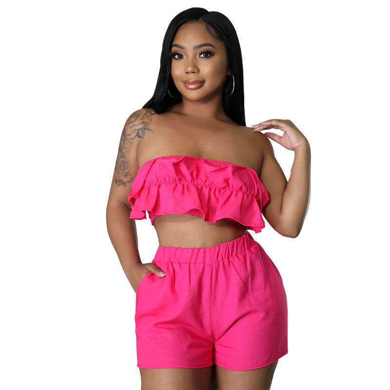 Women's Solid Color Sexy Tube Summer Wear Fashion Casual Suit