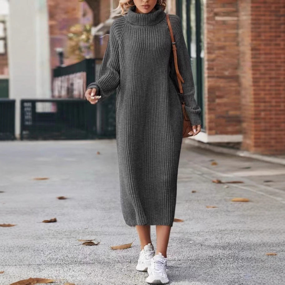 With Loose Over Knee Turtleneck Knitting Long Dress Elegant Sweaters