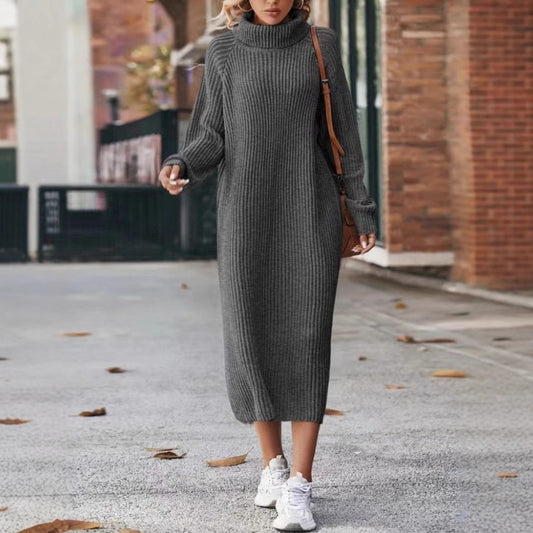 With Loose Over Knee Turtleneck Knitting Long Dress Elegant Sweaters