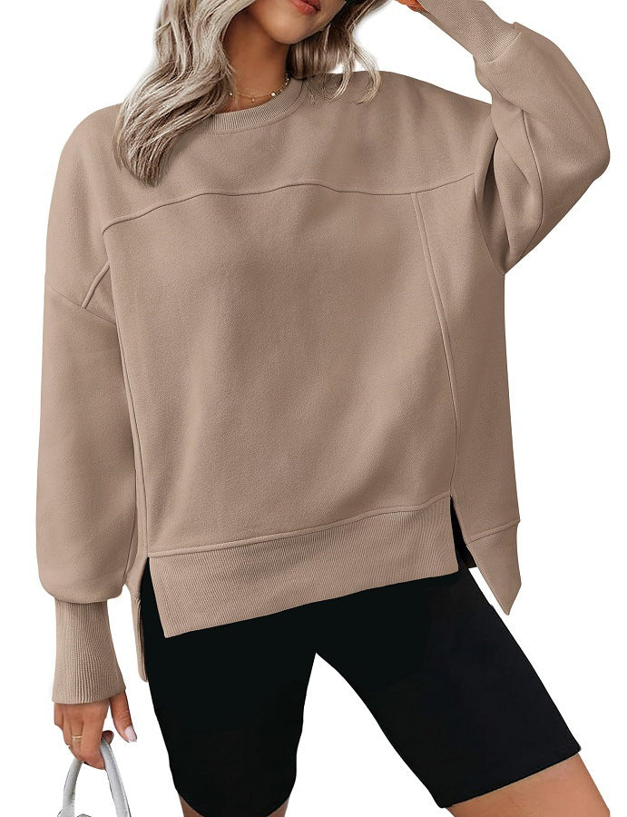 Women's Round Neck Long Sleeve Split Casual Loose Women's Sweater, Sweater