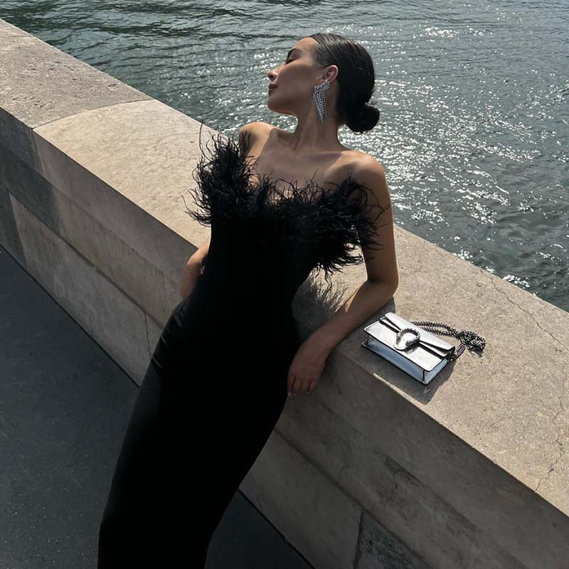 Women's Trend Niche Designer Dress Ostrich Feather Dresses