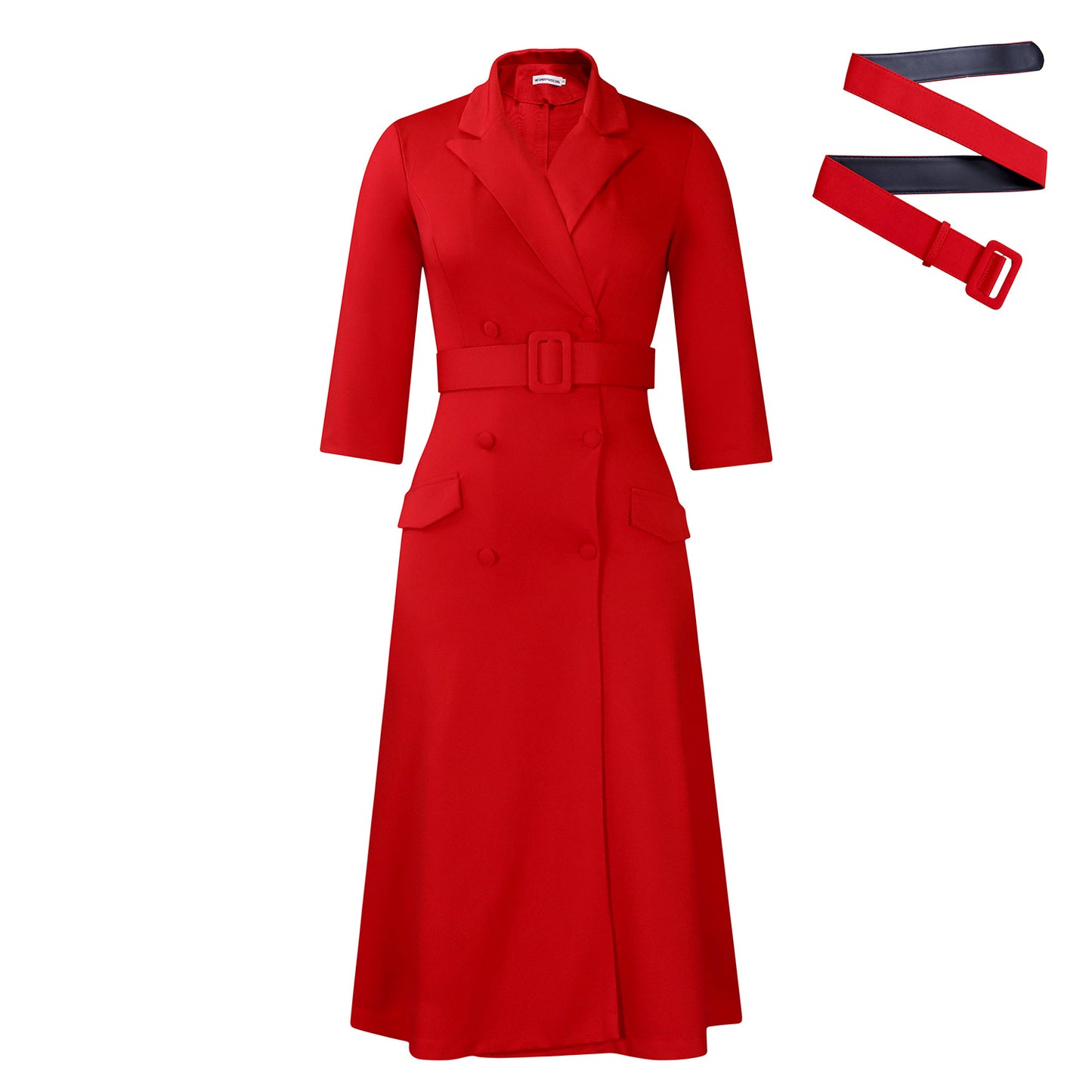 Women's Fashion Elegant Double-breasted Collar Solid Color Dress