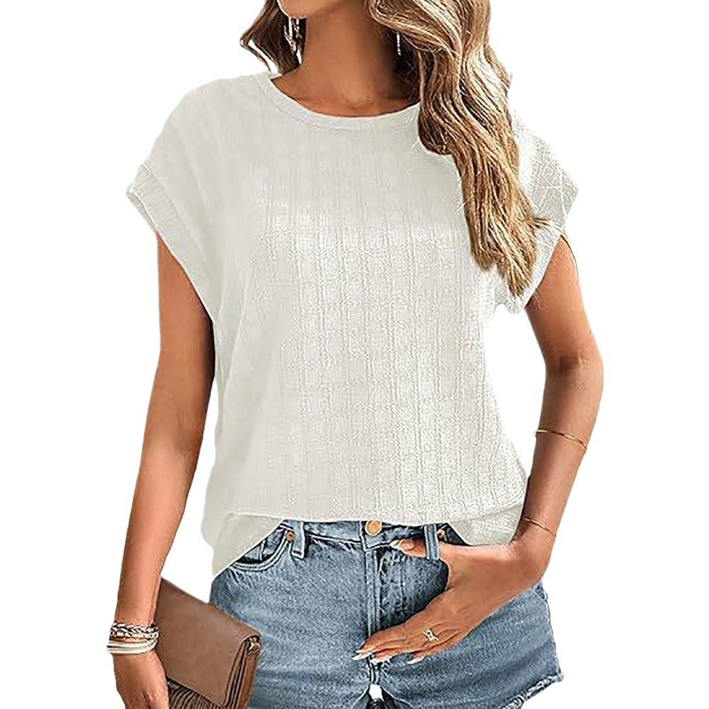 Women's Color Jacquard Plaid Loose Round Neck Shorts