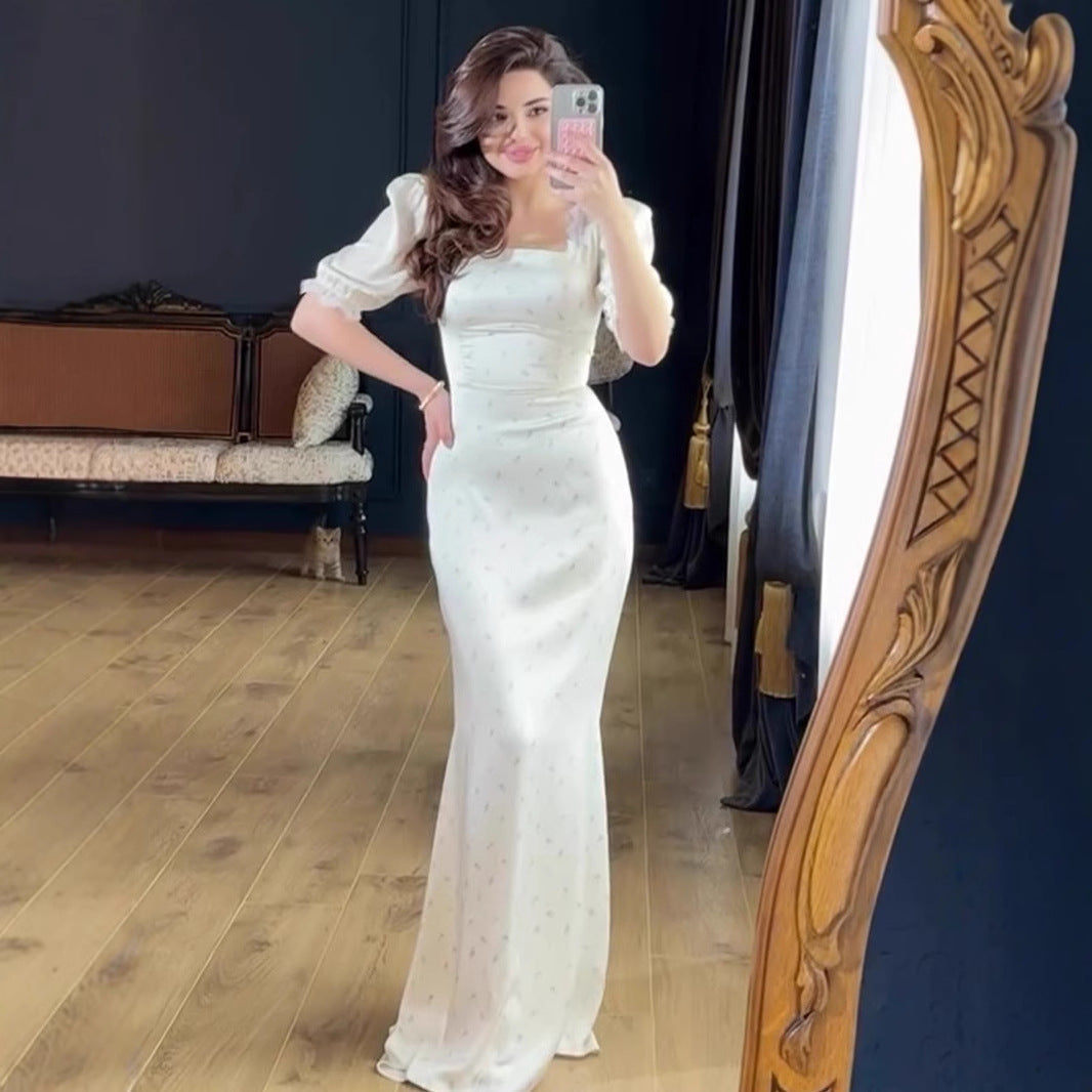 Women's Tied Satin Printed Gentle Fairy Lady Style Dresses