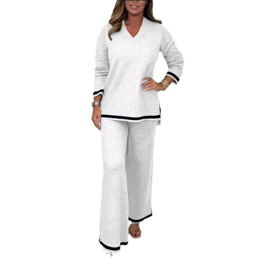 Leisure Solid Color Knitted Long Sleeve Suits