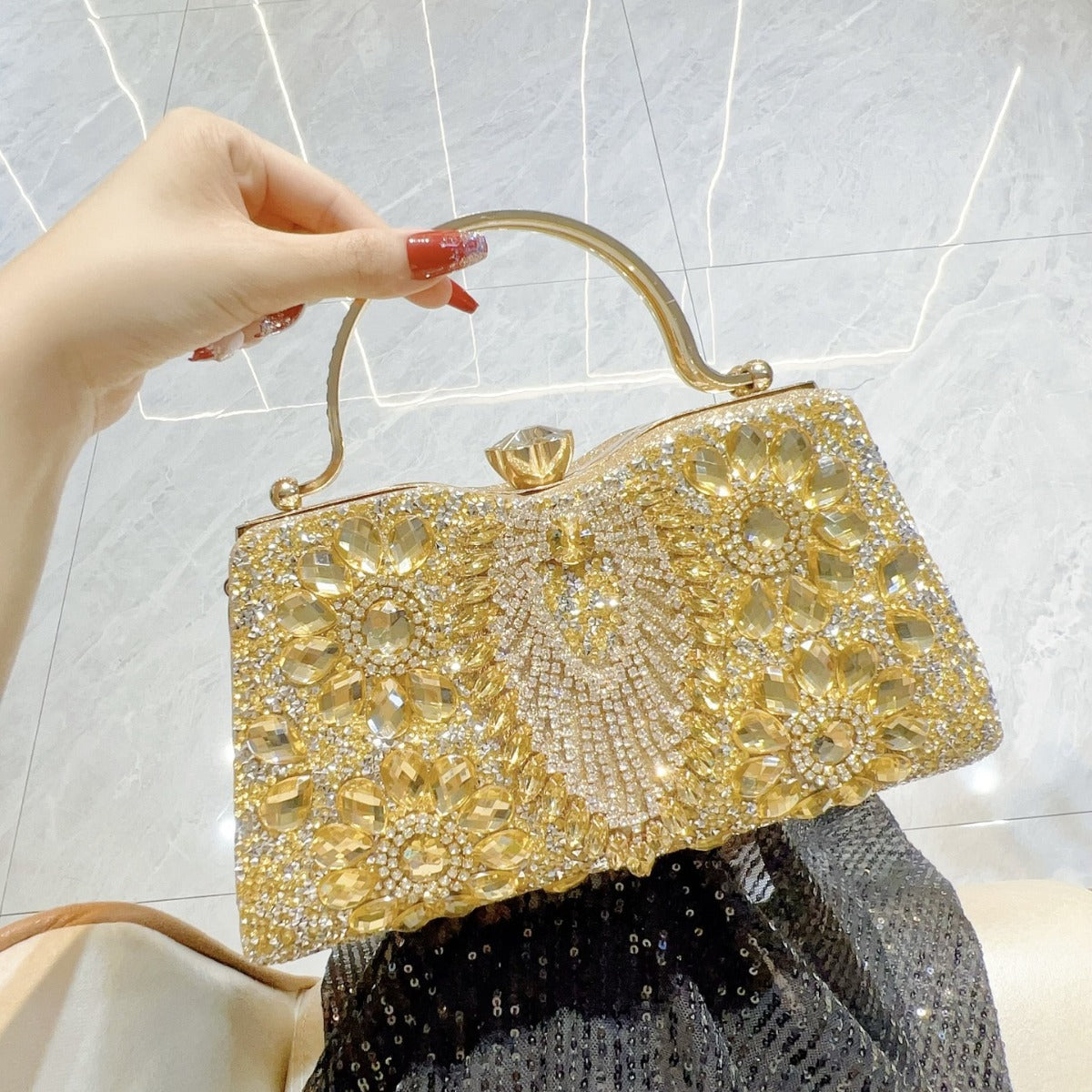 Women's Glamorous Diamond Shiny Banquet Dress Tote Bags