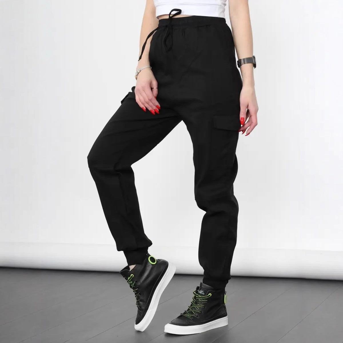 Women's Elastic Waist Casual Slacks Sports Denim Twill Pants