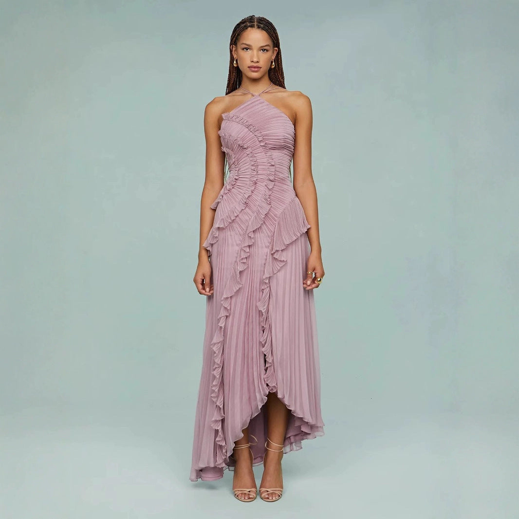 Women's Dress Ruffled Pleated Design Slimming Midi Dresses