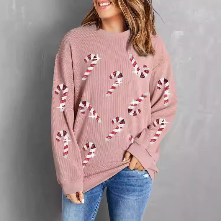 Women's Autumn Loose Round Neck Sequins Mid-length Sweaters