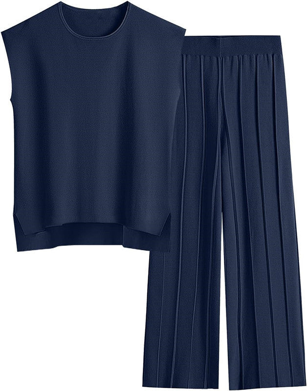 Women's Knit Casual Sleeveless Two-piece Set Suits