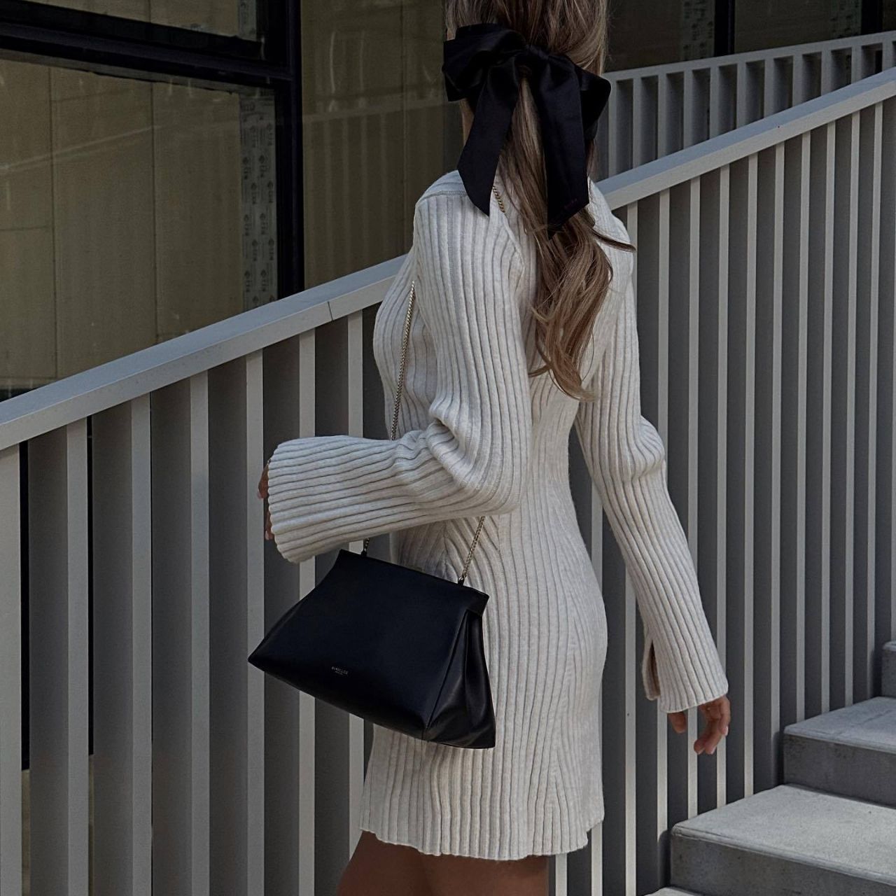 Women's Long Sleeve Knitted Dress Solid Color Dresses