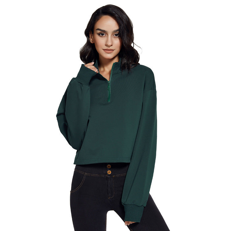 Women's Collar Fitness Sports Loose Zip Drawstring Long Sleeve Yoga Wear Women's Sweater, Sweater