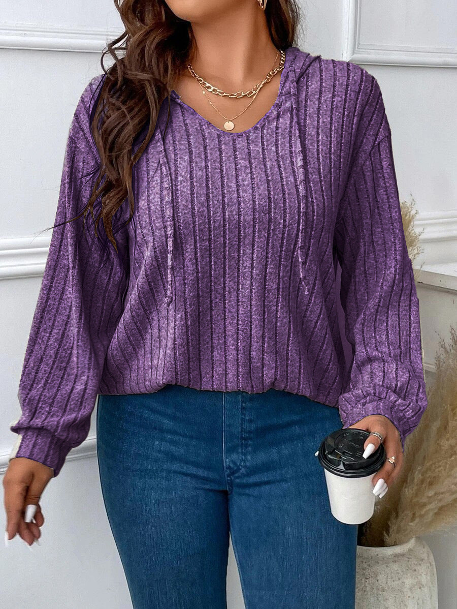 Women's Color Clothes Hooded Long Sleeve Sunken Stripe Women's T-shirt