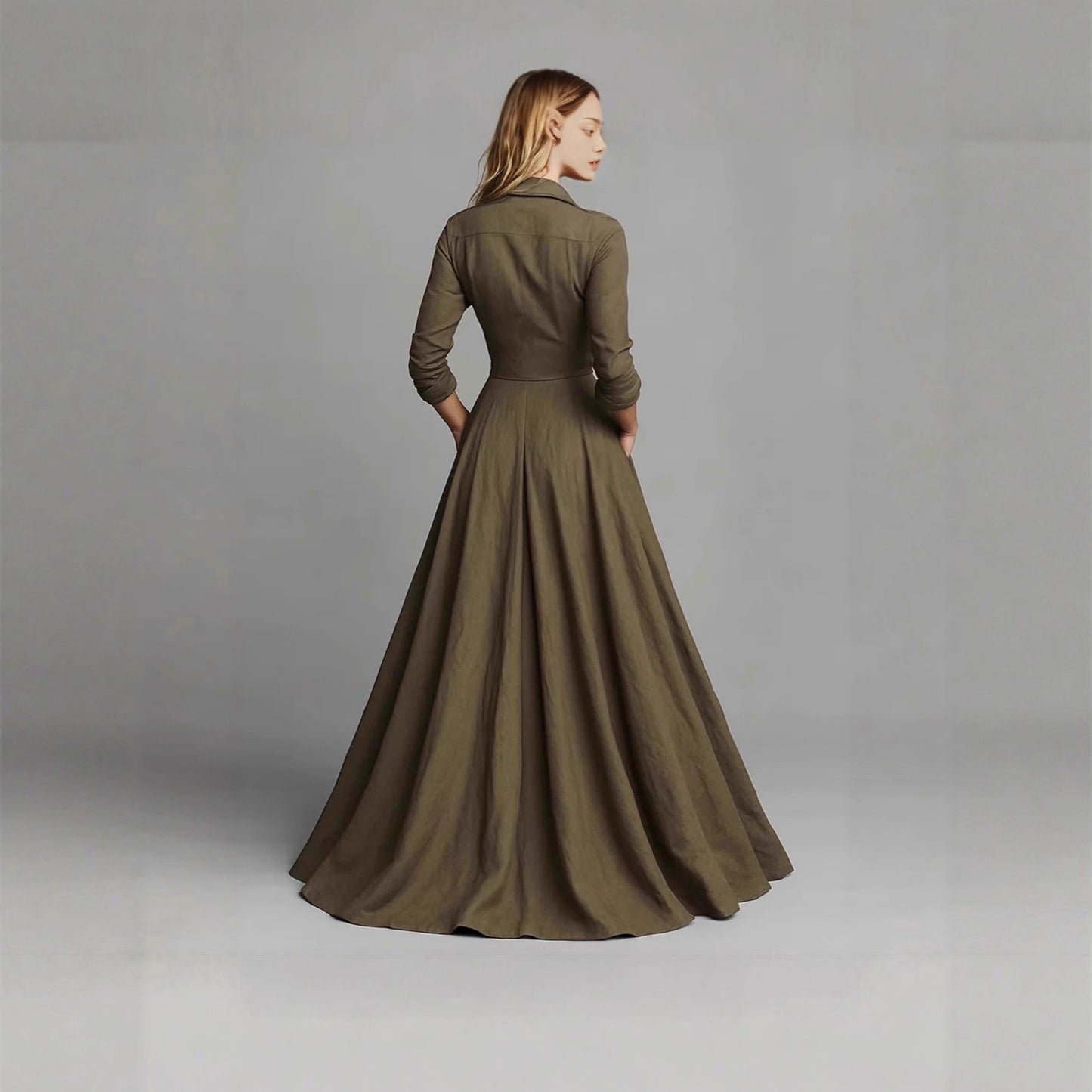 Women's Long Sleeve Lapel Dress Elegant High Waist Slimming Dresses
