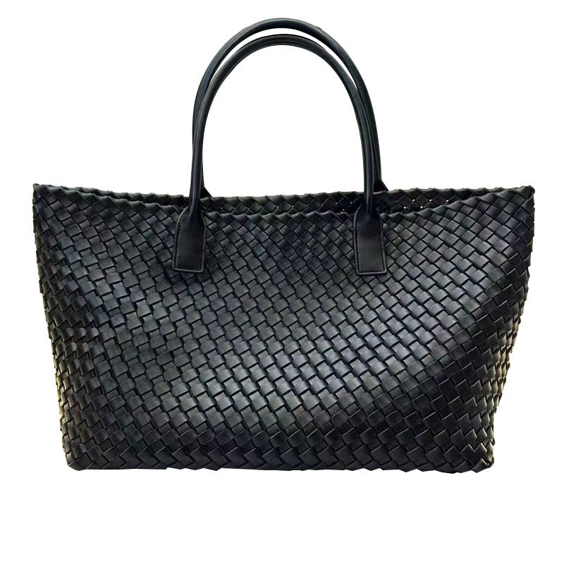 Women's Genuine Leather Design Woven Shopping Big Bags