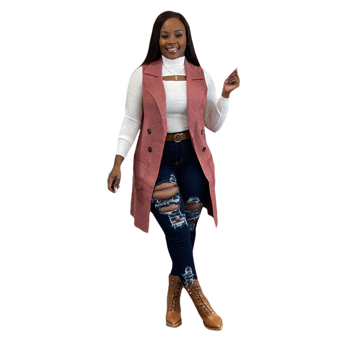 Women's Casual Solid Color Sleeveless Knit Sweaters